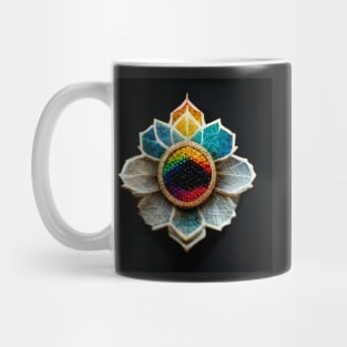 embroidered Rainbow flower mandala Mug